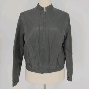 VTG CHERAD Gray Leather Jacket Cropped 80s MJ Thriller Style Zip Korea Womens‎ M